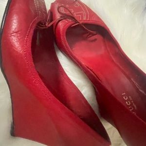 Authentic red Gucci peep toe 4inch wedge shoes.